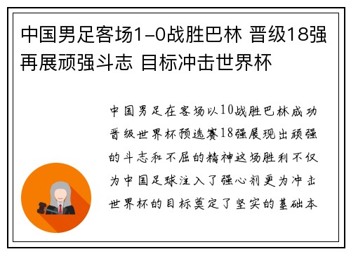 中国男足客场1-0战胜巴林 晋级18强再展顽强斗志 目标冲击世界杯