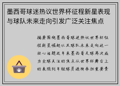 墨西哥球迷热议世界杯征程新星表现与球队未来走向引发广泛关注焦点